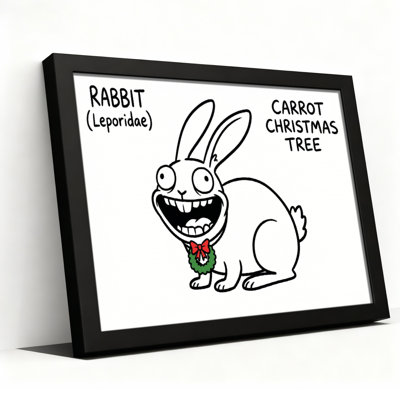 Ensemble de 1 tableau sur toile tendue représentant un lapin, une carotte et un sapin de Noël.