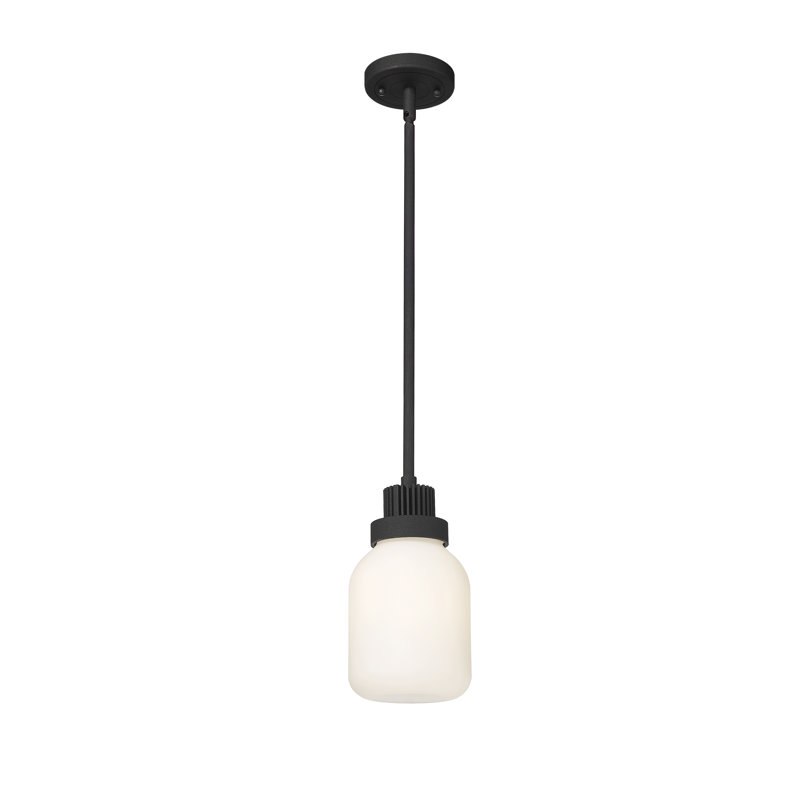 Luminaire suspendu sur tige 6 lumières Somers, Noir texturé, Blanc mat