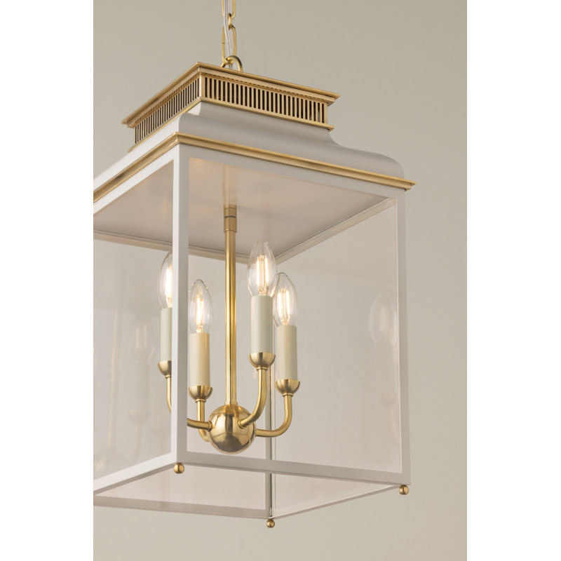 Houghton Lantern in Aged Brass and Distressed Bronze by Mark D. Sikes, 22.25" H x 12.75" W x 12.75" D, Aged Brass/Off-White
