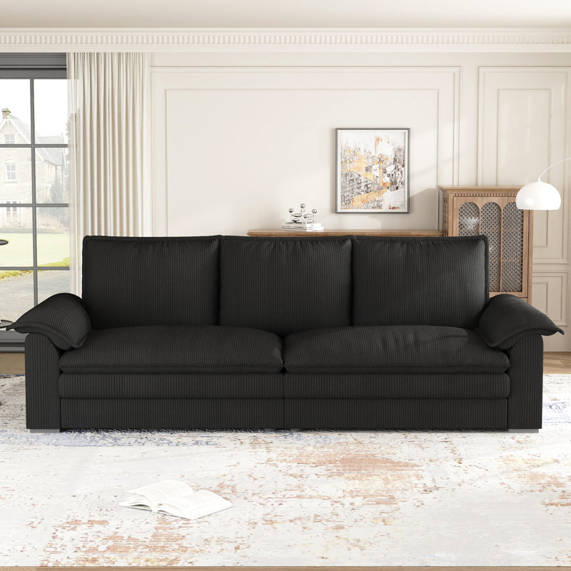 Modern Oversize Sofa 265cm Corduroy Sofa with 4 Seats No Tool Assembly Multi-Layered Cushion, Black