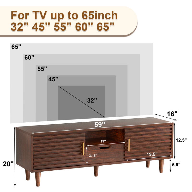 Hadwin Media Centre Console for TVs up to 65", Mid Century Modern TV Stand with Drawer and Cabinets