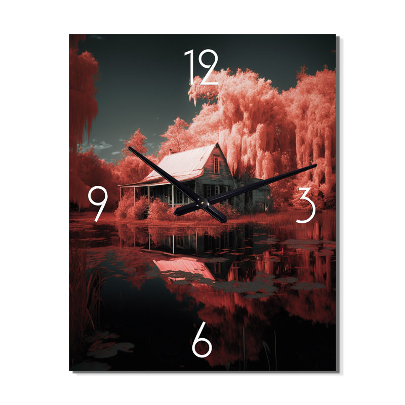 Horloge murale moderne Lakehouse rose du soleil levant, Très grand