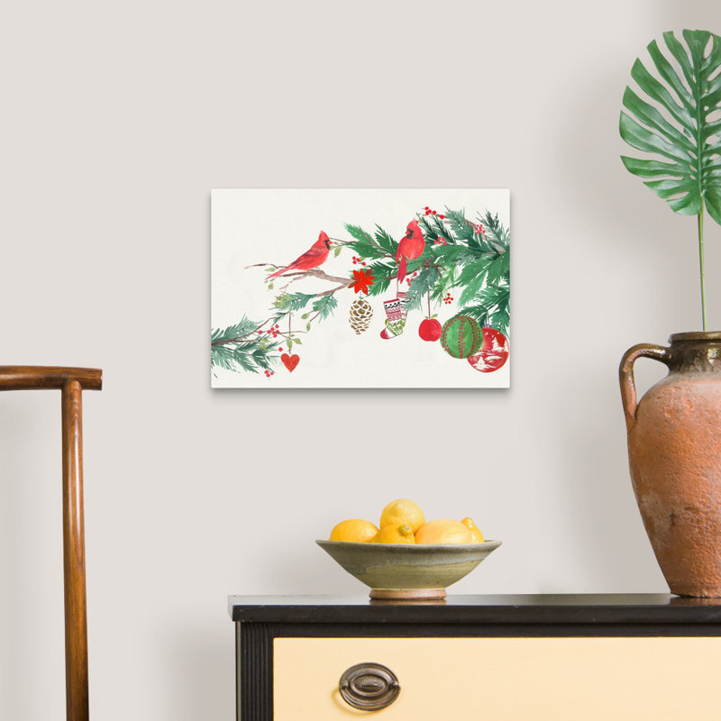 Oiseaux de Noël I - reproduction d'art sur toile, H 12 po x l 18 po x P 1,25 po, Toile tendue