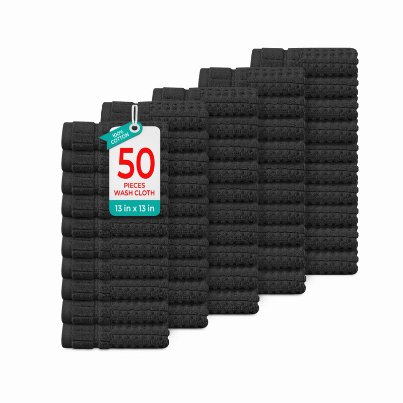 Ensemble de débarbouillettes 50 pièces Willow - 100% coton peigné, qualité supérieure 630 g / m², gris foncé, ultra doux et très absorbant (50 serviettes de toilette)