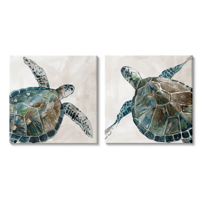 " Aquatic Sea Turtles Swimming " by Ansel Adams 2 - Pieces