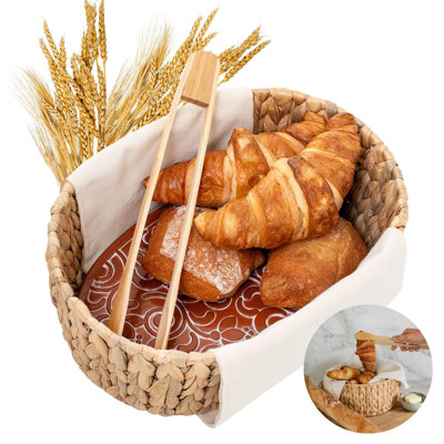 Bread Warmer Basket With Stone - Tortilla Warmer - Bread Baskets For Serving- 11.8X9x4.72 Inches -
