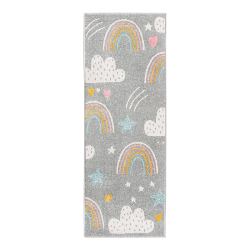 Tapis pour enfant Whimsy, Tapis de couloir 2 pi 2 po x 6 pi, Bleu / jaune / crème