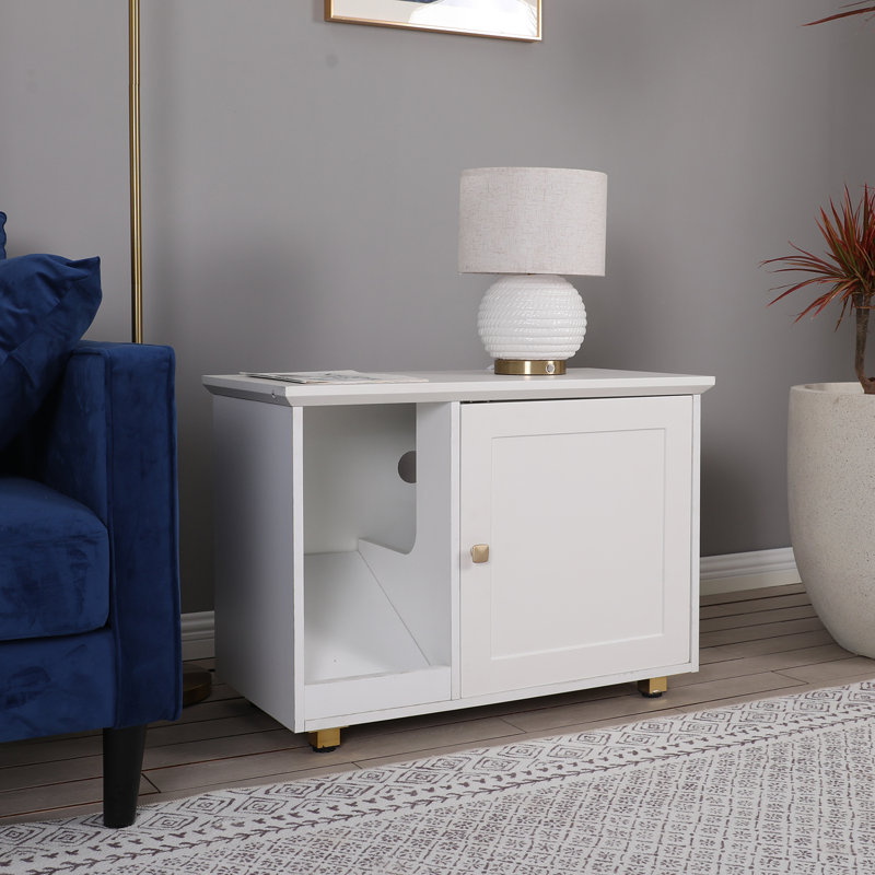 32'' White Modern Cat Litter Box Furniture Hidden