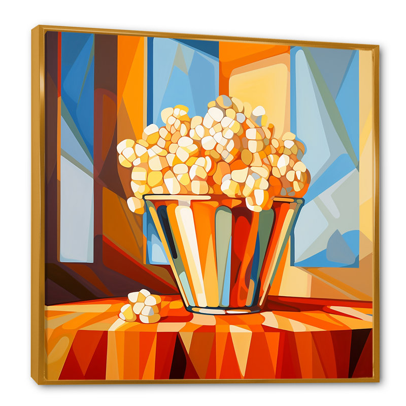 Pop corn éclatant orange éclatant, H 24 po x l 24 po x P 1 po, Cadre flottant doré