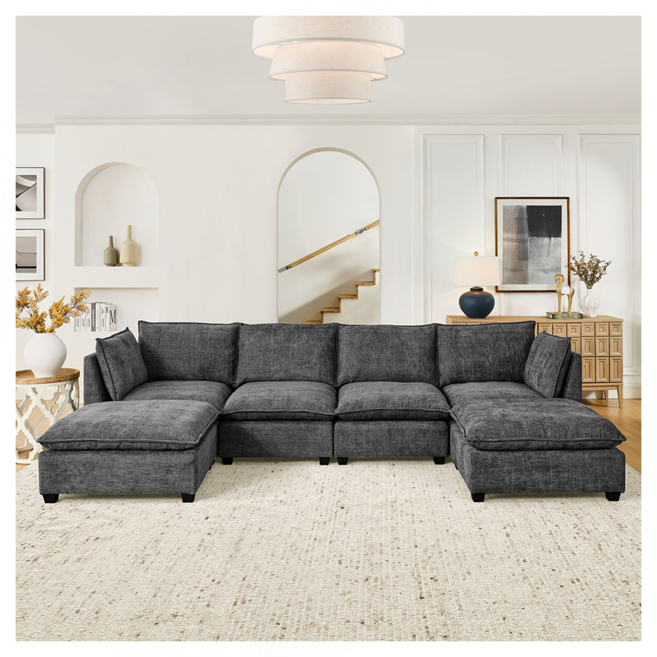 Hokku Designs Comfy Cloud Couch Sectional 4 Seat Sofa With 2 Ottoman ...