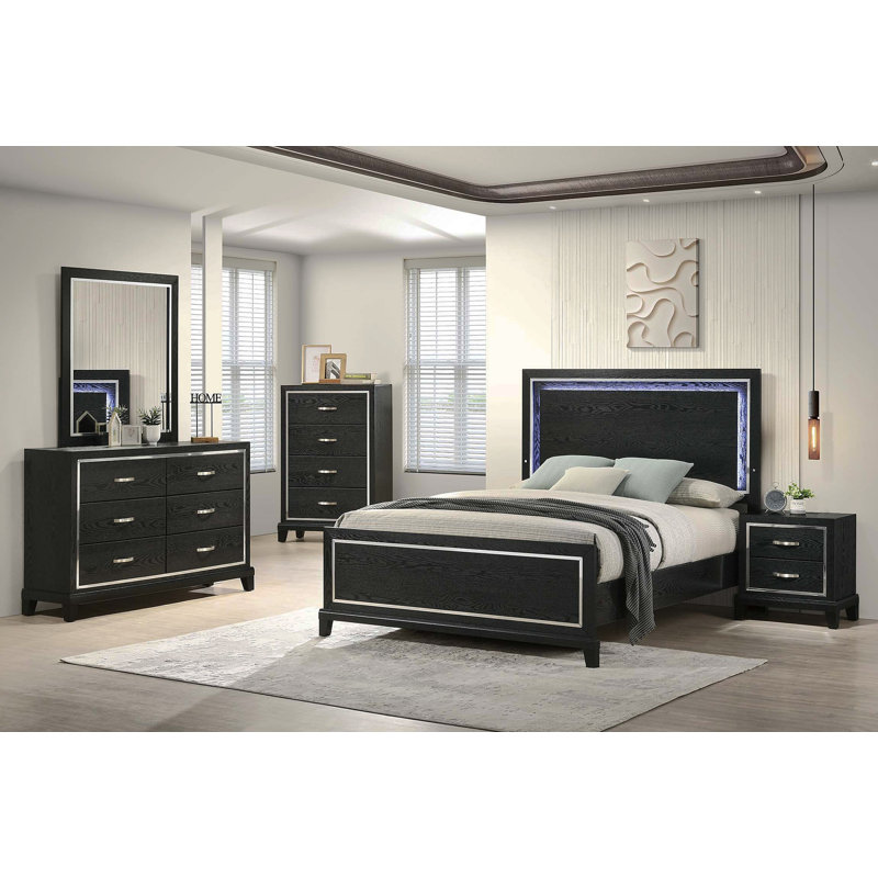 Commode 1Pc de style contemporain avec pieds fuselés et poignées chromées au fini noir