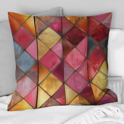 Coussin décoratif rose doré Mid-Century Triangles Glam III