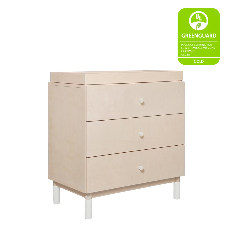 Washed Natural and White 3-Drawer Changing Table Dresser