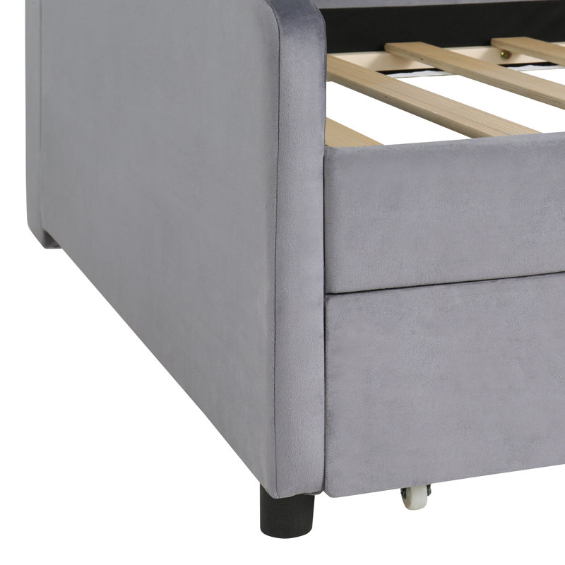 Lit plateforme simple tapissier avec rangement et tiroirs, gris, Gris