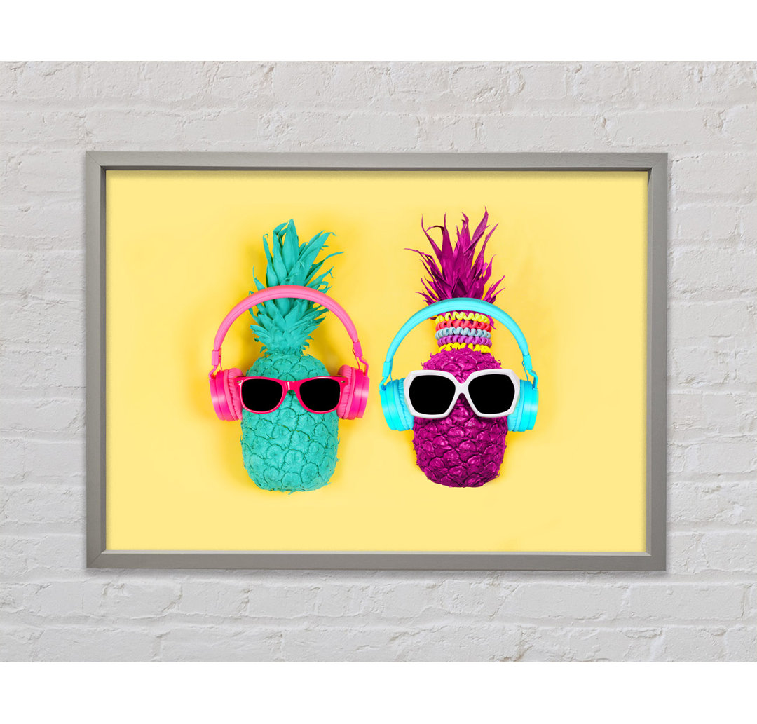 Ananas Farben und Kopfhörer - Einzelner Bilderrahmen Kunstdrucke auf Leinwand