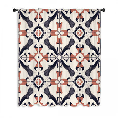 Tile Window Curtains, Geometric Blockout & Sheer Curtains - 1 Panel