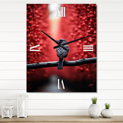 Forest And Red Bird Silent Sentinels - Animals Wall Clock Oversized