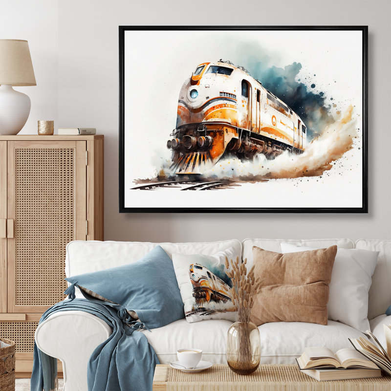" Train On The Tracks ", 20" W x 12" H, Black Floater Framed