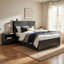 Ensemble de lit de rangement simple 2 pièces avec tiroirs et table de chevet Roby, gris foncé