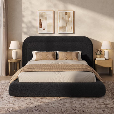 Cloud Bed Frame King with 5.9" Headboard, Upholstered Platform Bed with Curve Round for Young Adults, Kid & Pet Families, 5 Inch Foam Cushioned, No Box Spring, 15-MinEasy Assembly, Black