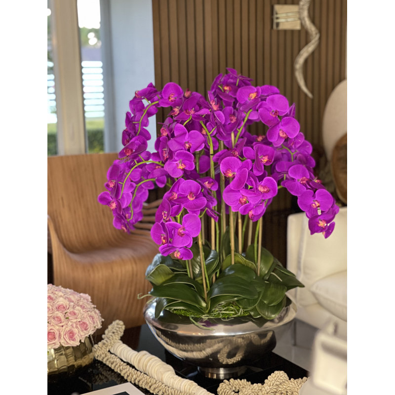 Arrangement floral orchidées dans un pot, Mauve