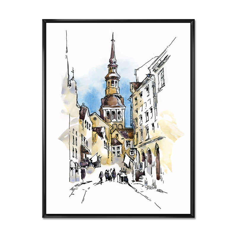 Vintage Old Europe View I - peinture sur toile encadrée