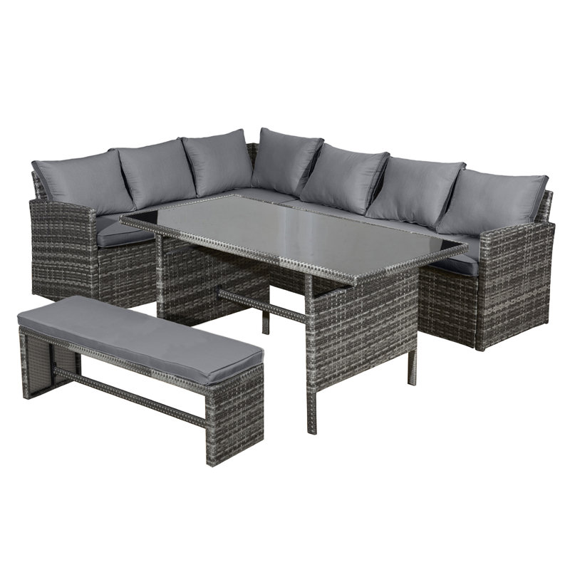 Fiji Rattan 8 Seat Corner Dining Set, Dark Grey