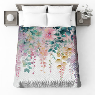 Watercolor Floral Foliage Bedding Flowers Bedspread Floral