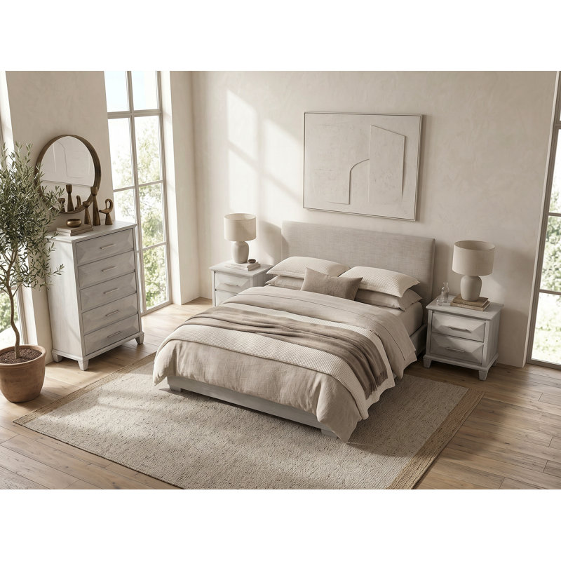 Pasha Transistional 3 Pieces Bedroom Set, 3 Pcs: Chest, 2 Nightstands, Antique White