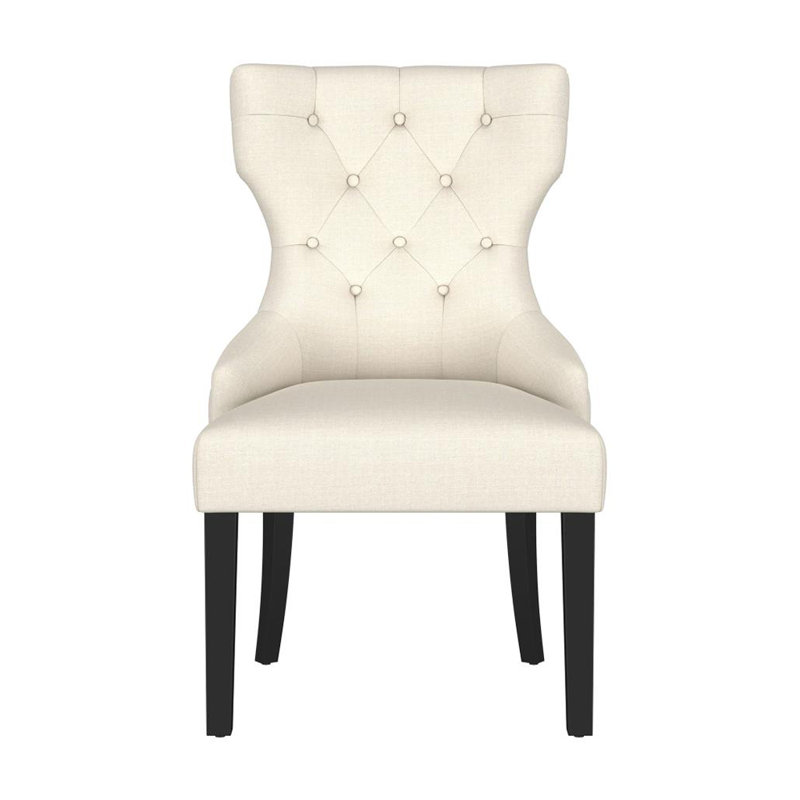 Crisha Upholstered Dining Side Chair, Black, Beige Polyester Blend