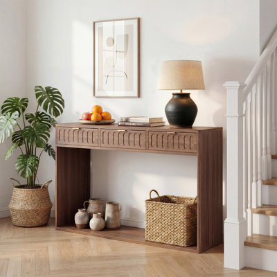 Console rustique en noyer de 51 po avec tiroir et table de rangement étroite pour vestibule de couloir avec tablette de rangement inférieure