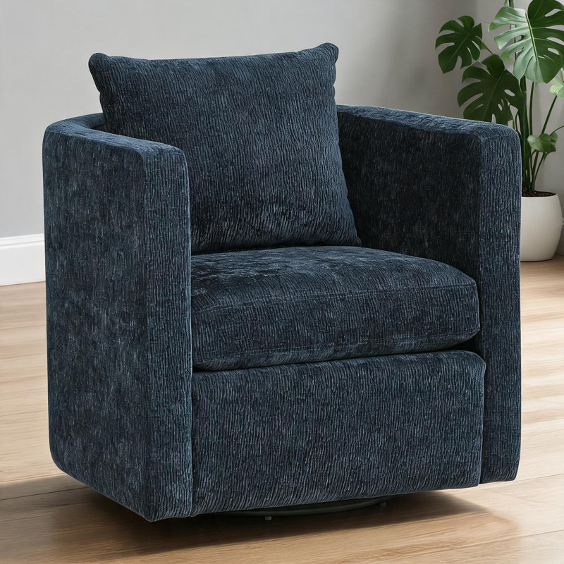 Fauteuil d'appoint pivotant en tonneau bleu à 360 degrés et rembourré pour la maison, Bleu