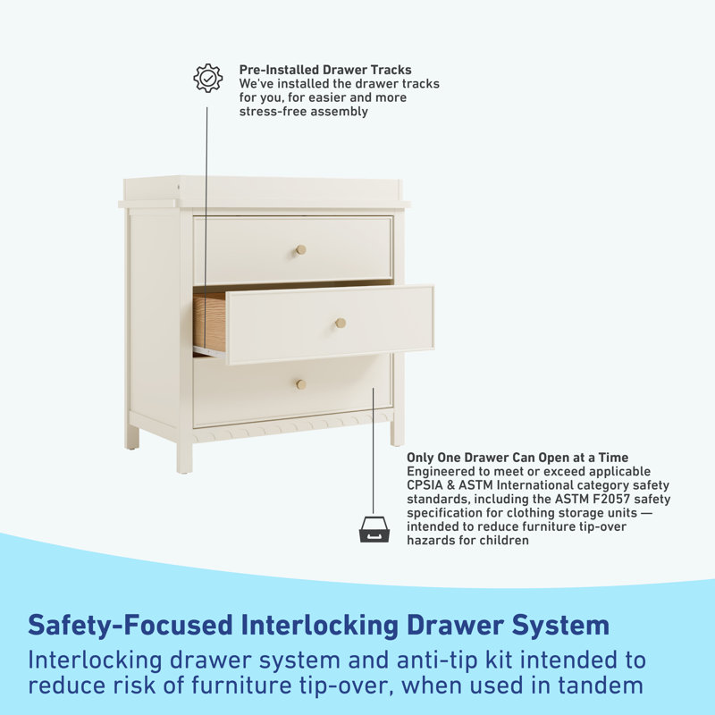 Sasha 3 Drawer Chest With Changing Topper, Frosted Oat