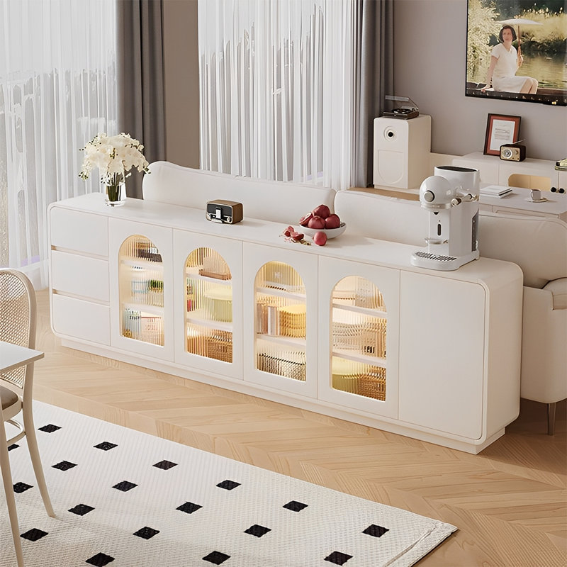 Cream style storage sideboard cabinet, 28.74" H x 94.48" W x 11.81" D