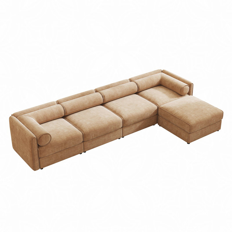 Canapé modulaire modulaire avec rangement, dossier cylindrique et accoudoirs