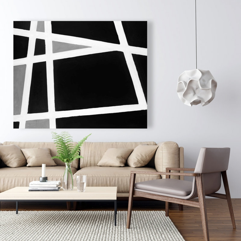 Black and White Abstract Shapes - White Shapes Canvas Decor