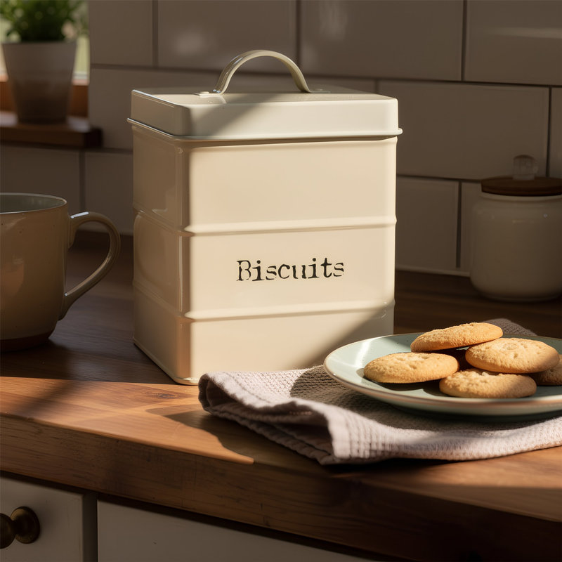 Harbour Housewares - Vintage Metal Kitchen Biscuit Tin, White, 19cm H x 14.5cm W x 14.5cm D