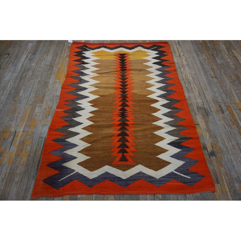 Tribal Geometric Antique Flatweave Native American Wool Navajo Rug