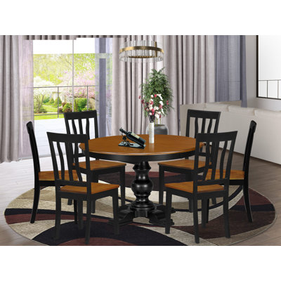 L'ensemble de cuisine Luxe par East West Furniture E5AN7-BCH-W se compose d'une table de salle à manger et de 6 chaises de cuisine avec dossier à lattes - noir
