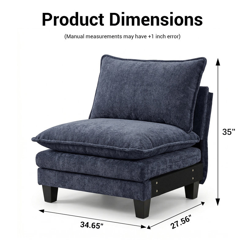 Fauteuil d'appoint en chenille sans accoudoirs, fauteuil simple modulaire moderne, fauteuil club surdimensionné confortable pour le salon, coin lecture.