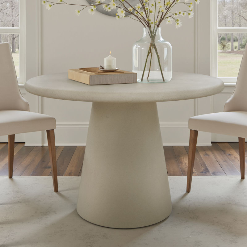Modern Concrete Round Dining Table With Pedestal Base, Apricot Gray