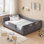 Lit sur pied, lits convertibles 2-en-1 Montessori bas, avec lattes et traverses hautes, boucle en peluche rembourrée, cadre rond incurvé, aucun sommier requis, assemblage facile, beige
