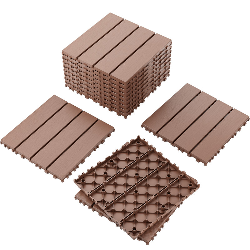 30.5cm L x 30.5cm W Plastic Interlocking Deck Deck Tile Kit, Brown