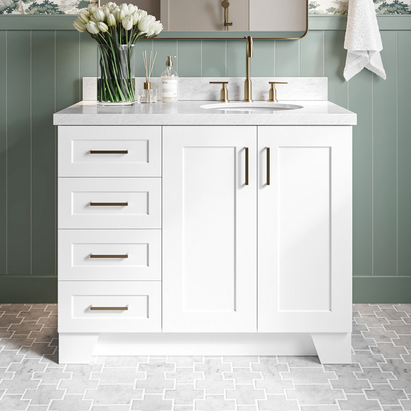 ARIEL TAYLOR 43 IN RIGHT OFFSET RECTANGLE SINK VANITY, White, Oval, Right