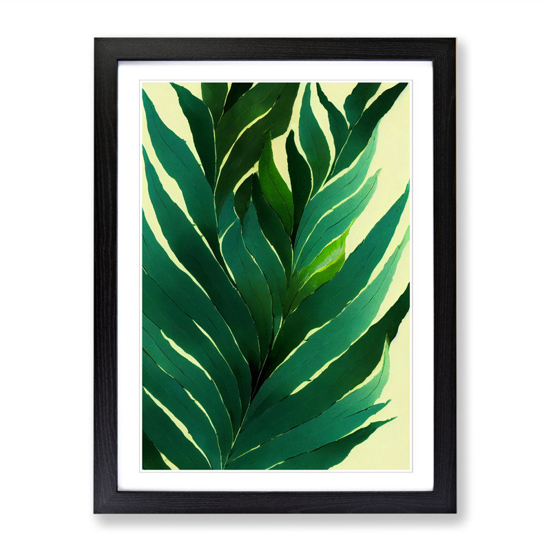 Fern Leaf Art Design - Single Picture Frame Print, Black, 64cm H x 46cm W x 2cm D