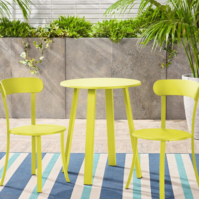 Elegant Matte Lime Bistro For Outdoor, Powder-Coated Iron, 2 Chairs & Table Outdoor , , 2 1-Table Intimate Meals