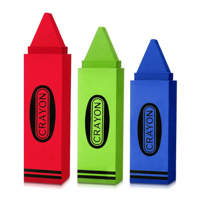 Ensemble de 3 panneaux décoratifs en bois Back To School Crayon