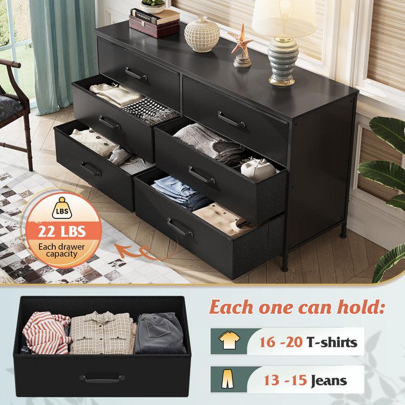 6 Drawer Dresser for Bedroom, 51.2'' Wide Dresser TV Stand for 50, 55, 60 inch TV, Large Long Chest of Drawers with Deep Drawer for Closet, Bedroom, Living Room, Hallway