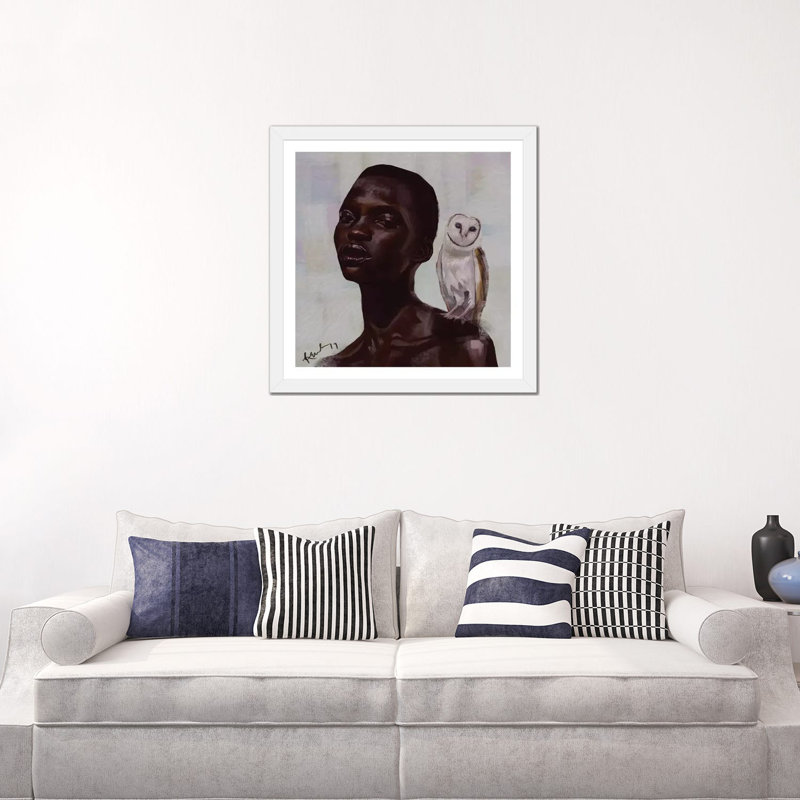 Reproduction d’art sur toile hibou par Adekunle Adeleke, H 24 po x l 24 po x P 1 po, Papier encadré blanc, Blanc