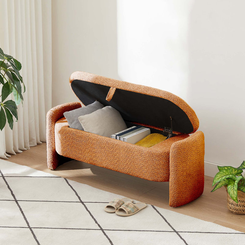 Banc de rangement ovale en tissu polaire, Orange